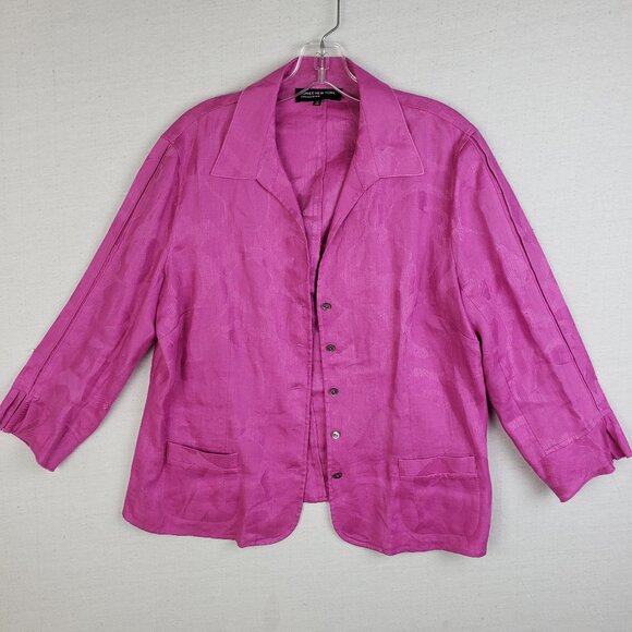 Jones NY Collection 100% Linen Blazer Jacket Lightweight Floral Pink size 12 - Picture 1 of 9